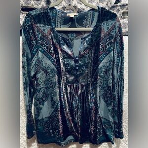 Energie Teal and Burgundy Paisley Blouse